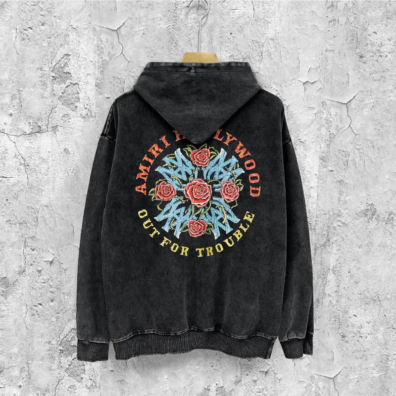 Amiri washed hoodie flower cluster printing distressed printing