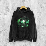 Amiri washed hoodie green leaf letter distressed printing