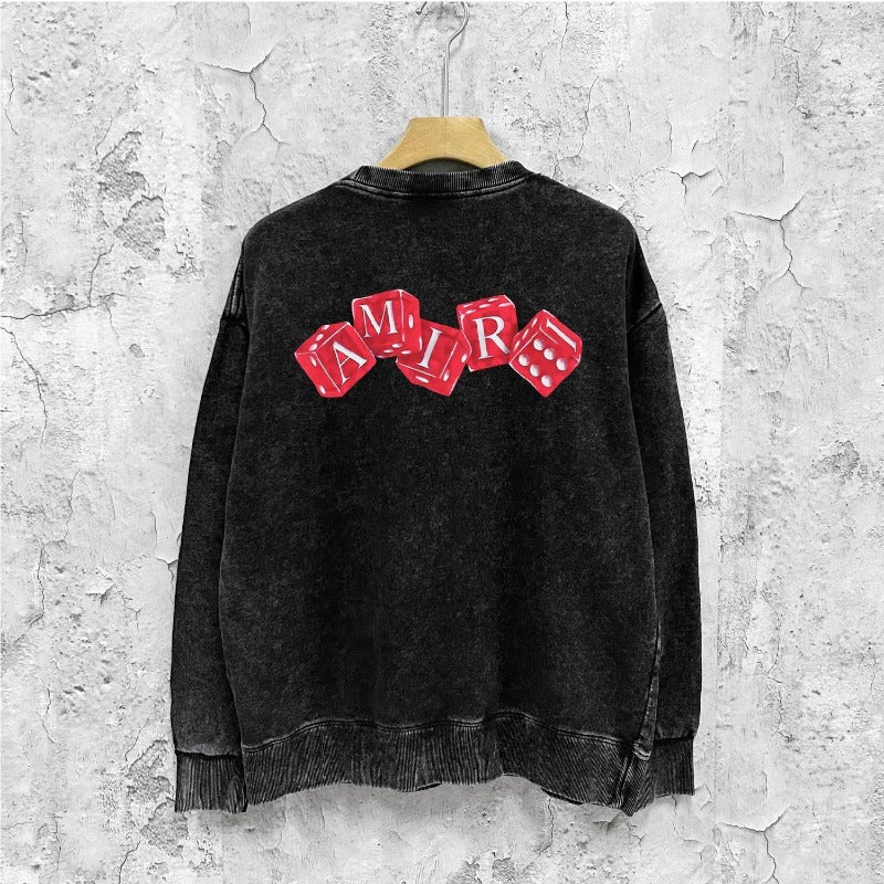Amiri washed sweatshirt red dice printing washed and distressed
