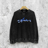 Amiri washed sweatshirt blue art word printing washed and distressed