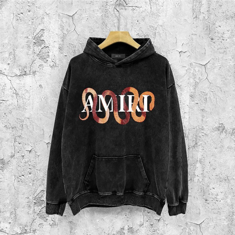 Amiri washed hoodie gold snake distressed print