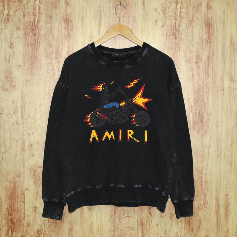 Amiri washed sweatshirt motorcycle skull printing washed and distressed