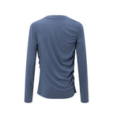 Men long sleeved shirt retro bottom shirt pure color silm waist pleated