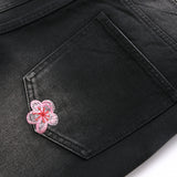 Mens Fashion Jeans Pink cherry blossom embroidered wide-leg pants 5710#