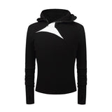 Men long sleeved shirt k retro street niche style deconstructed patchwork design men's fitted stretch hooded