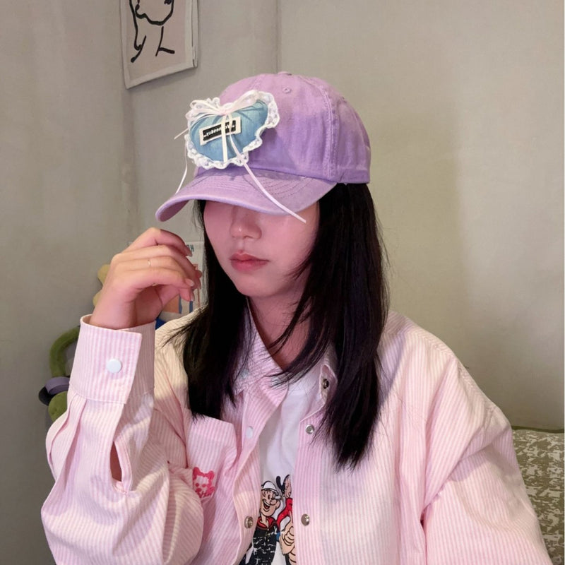Y2k hot girl hat heavy industry stereo heart lace peaked cap patch sun visor baseball cap