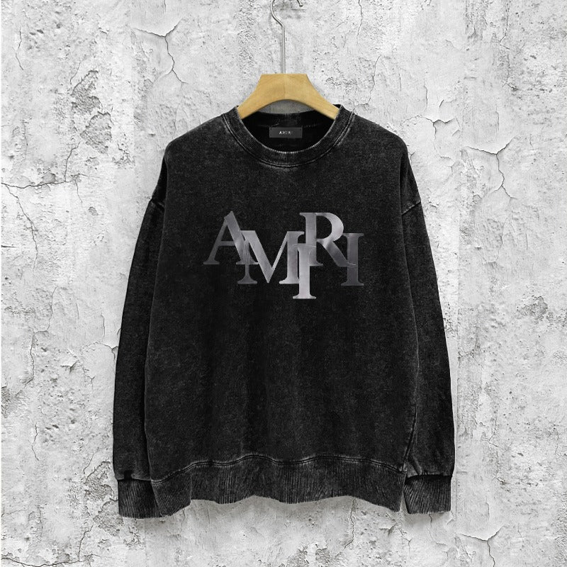 Amiri washed sweatshirt gray gradual change letter print washed old