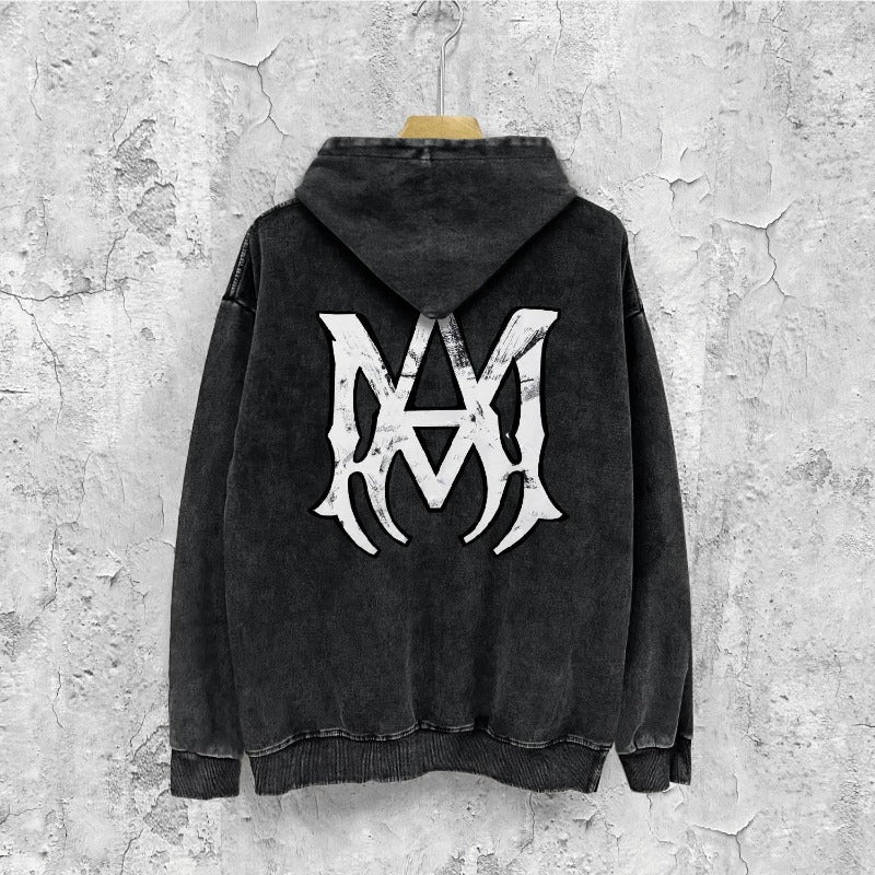 Amiri washed hoodie mottled spider distressed printing