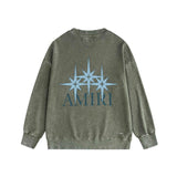 Amiri washed sweatshirt bone crack star printing washed and distressed