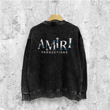 Amiri washed sweatshirt double-sided rose printing washed and distressed