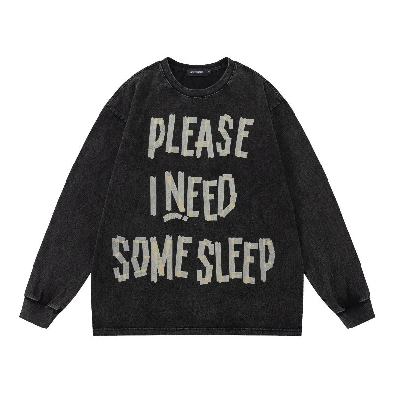 Men long sleeved shirt retro washed old letter design men's loose