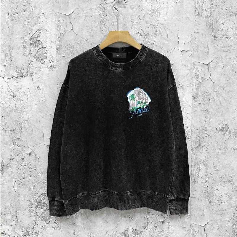 Amiri washed sweatshirt urban forest printing washed and distressed