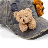 Y2k hot girl hat heavy industry stereobear doll baseball cap with holes washed sunshade duck tongue hat