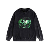 Amiri washed sweatshirt green leaf letterprinting washed and distressed