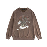 Amiri washed sweatshirt brown flying eagle printing washed and distressed