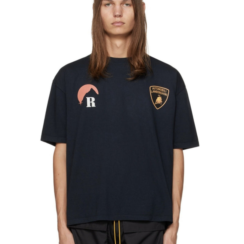 Rhude T Shirt Striped Sunset Snow Mountain Print Short Sleeve T-Shirt