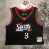 NBA jerseys women's navel retro jersey: 76ers, big meteor color, black No. 3, Iverson