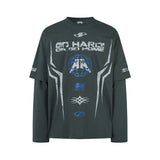Men's long sleeve shirt - vintage streetwear style, creative graphic design, men's faux two-piece