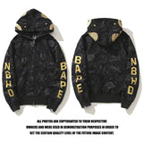 Bathing Ape Hoodie joint golden skull shark head print hooded cardigan zip sweater jacket