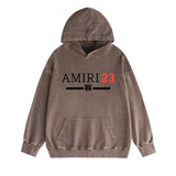 Amiri washed hoodie red font washed distressed printing