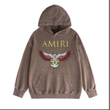 Amiri washed hoodie five-pointed star flying eagle washed distressed print