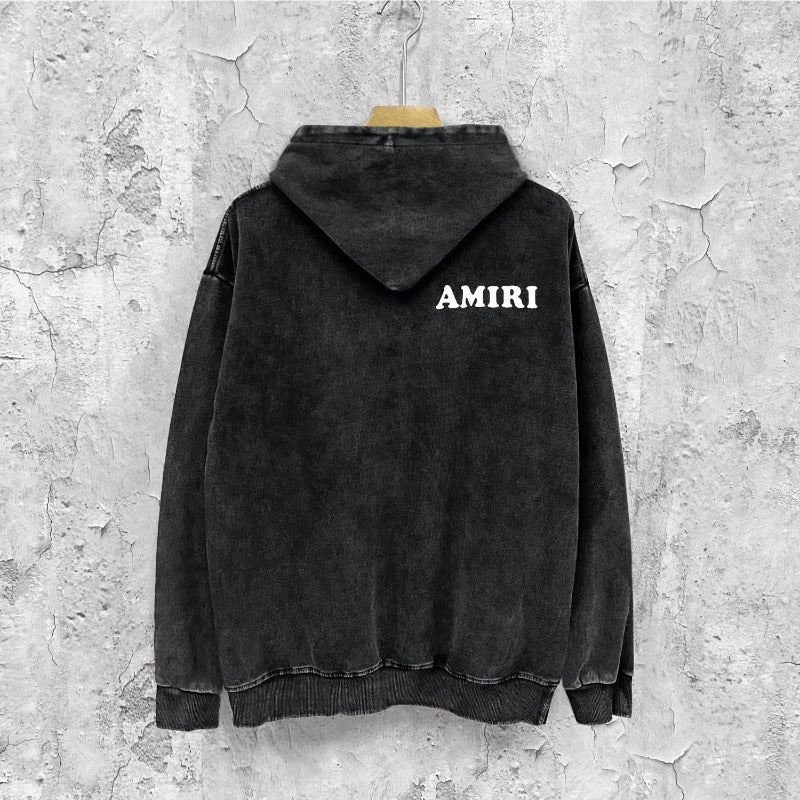 Amiri washed hoodie fat letter printing distressed printing