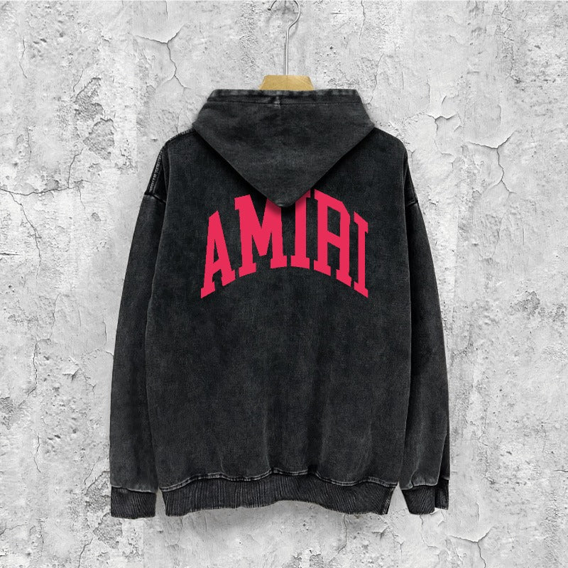 Amiri washed hoodie red letter bevel cut letter washed distressed printing