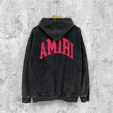 Amiri washed hoodie red letter bevel cut letter washed distressed printing