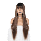 Women's Wigs Heat-Resistant Straight Bangs Wig with 4x4 Scalp