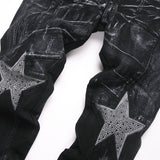 Mens Fashion Jeans Star Rhinestones S3972#