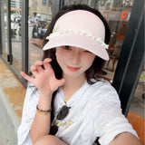 Y2k hot girl hat heavy industry cartoon lace button stripes empty top hat sun protection uv sun hat