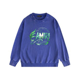Amiri washed sweatshirt green leaf letterprinting washed and distressed