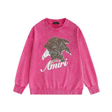 Amiri washed sweatshirt brown flying eagle printing washed and distressed