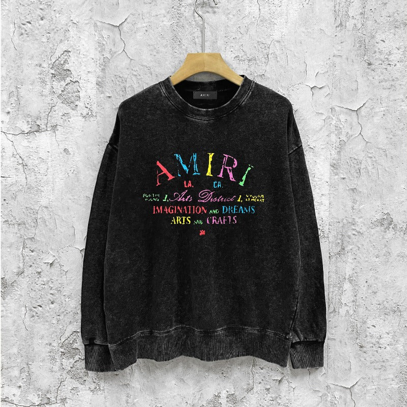 Amiri washed sweatshirt watercolor cartoon letter print washed old