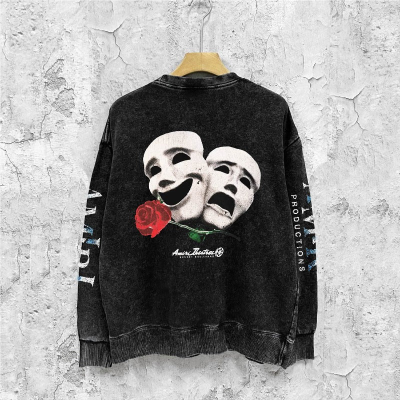 Amiri washed sweatshirt double-sided rose print washed old