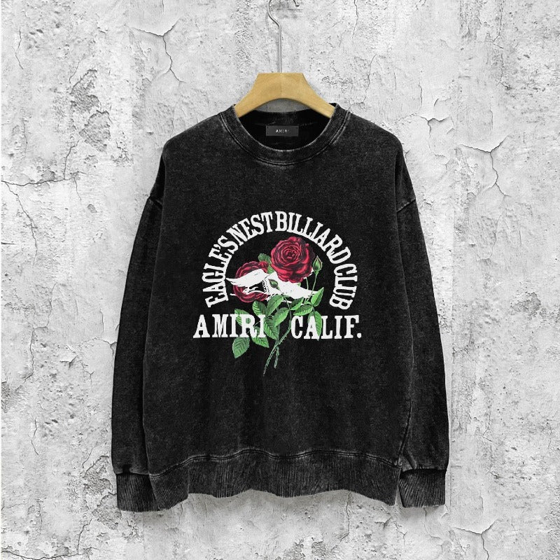 Amiri washed sweatshirt rose printing washed and distressed