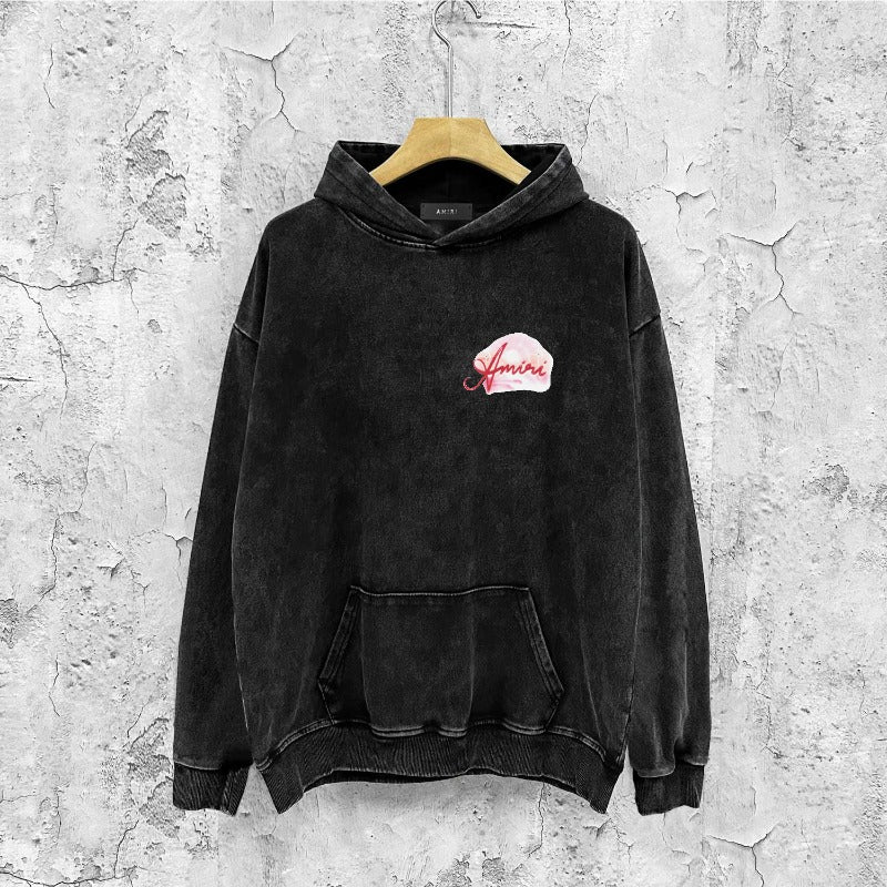 Amiri washed hoodie pink beach washed distressed printing