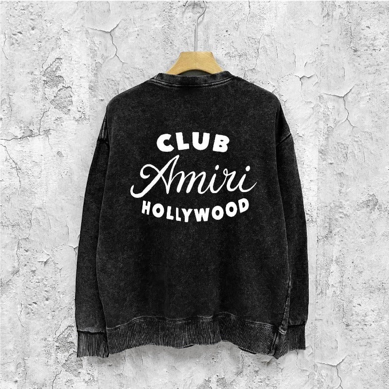 Amiri washed sweatshirt hollywood club printing washed and distressed