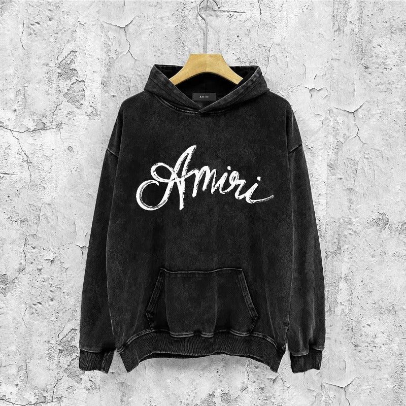 Amiri washed hoodie with snake letter distressed printing