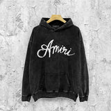 Amiri washed hoodie with snake letter distressed printing