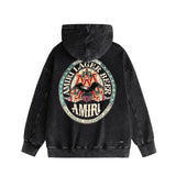 Amiri washed hoodie oil painting flying eagle distressed printing