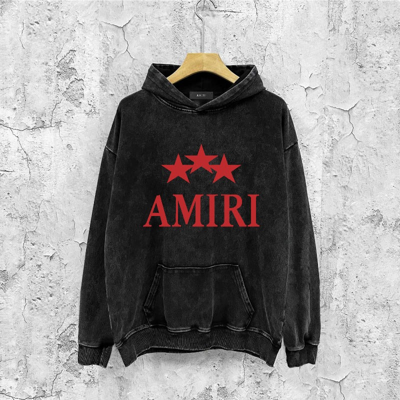 Amiri washed hoodie red five-pointed star washed distressed printing