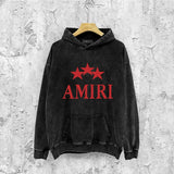 Amiri washed hoodie red five-pointed star washed distressed printing