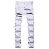 Mens Fashion Jeans Pants pocket zipper Color splatter ink 1168#
