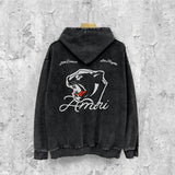 Amiri washed hoodie black panther distressed printing