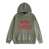 Amiri washed hoodie red five-pointed star washed distressed printing