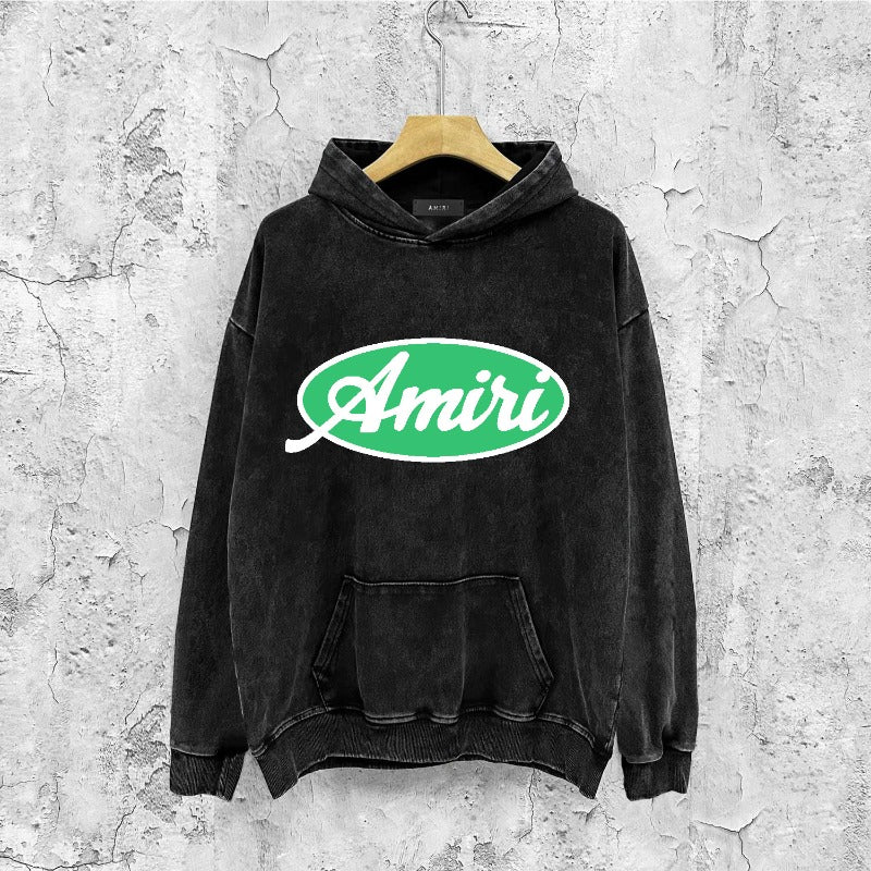Amiri washed hoodie oval letter distressed printing