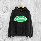 Amiri washed hoodie oval letter distressed printing