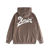 Amiri washed hoodie with slanted text distressed printing