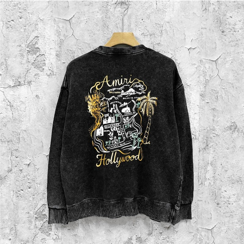 Amiri washed sweatshirt hollywood golden dragon printing washed and distressed
